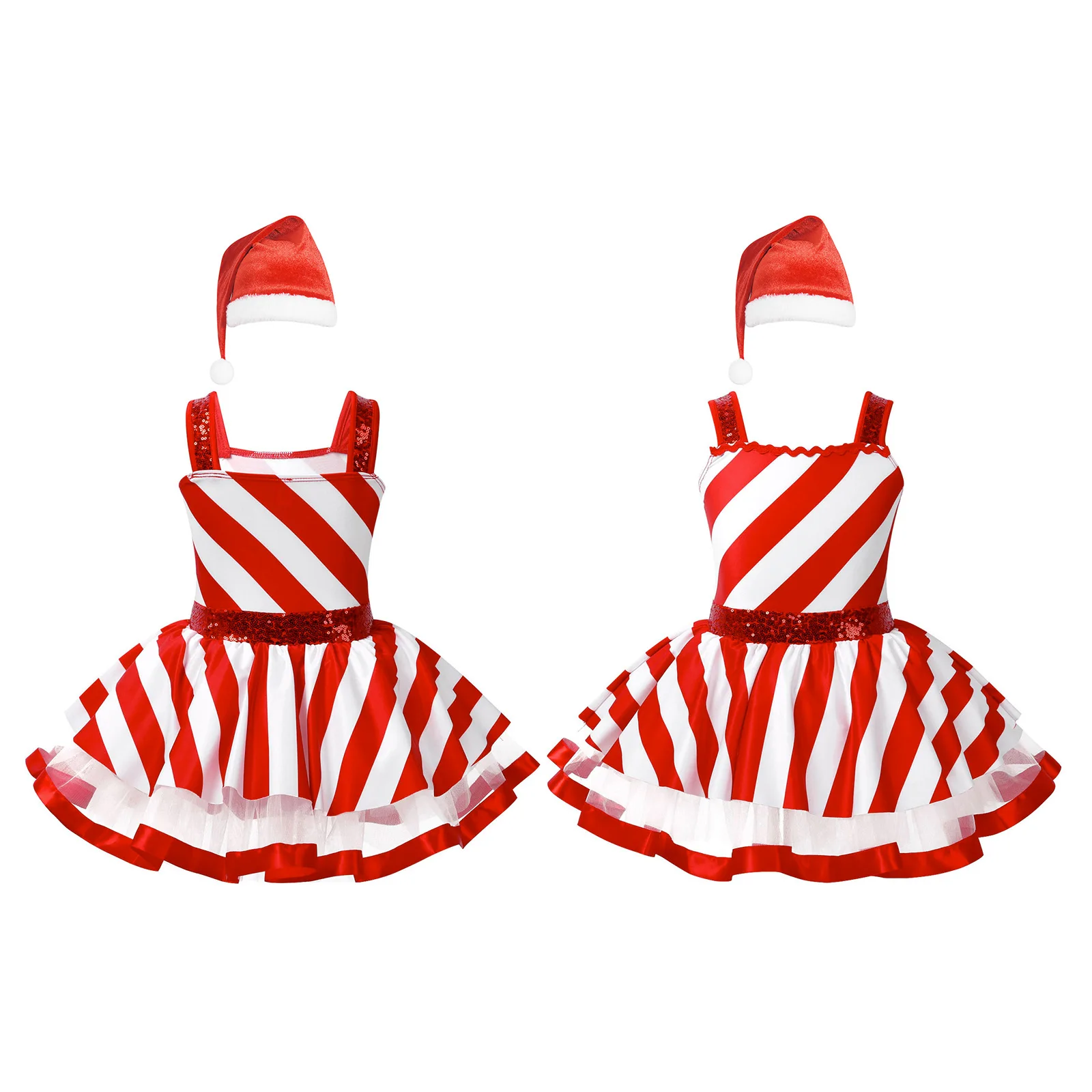 الفتيات الترتر عيد الميلاد سانتا كلوز زي الاطفال عيد الميلاد حزب فستان الأميرة مع قبعة مجموعة الجاز التزلج مرحلة الأداء Dancewear