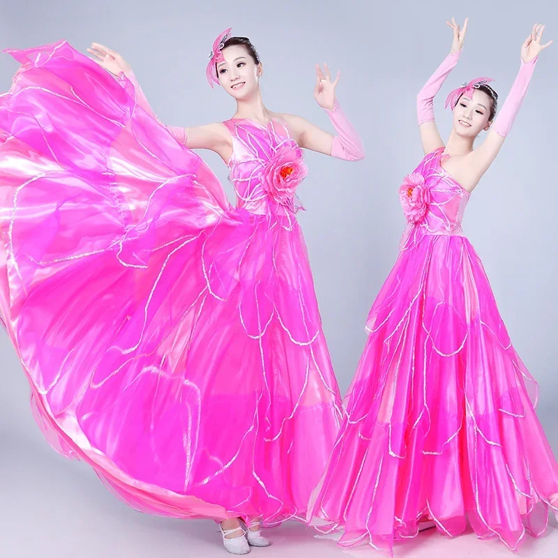 Damski strój do flamenco hiszpańskiego z długim rękawem, obrót 360 stopni, sukienka do tańca corrido, długa szata, czerwone sukienki flamenco dla dziewczynek