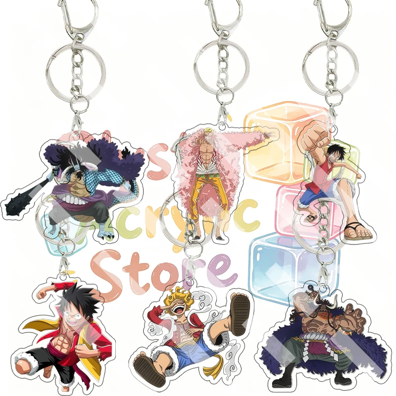 Anime Pirate Character Monkey D Luffy Classic Battle Acrylic Keychain Cartoon Creative Q Version DIY Backpack Pendant Decoration