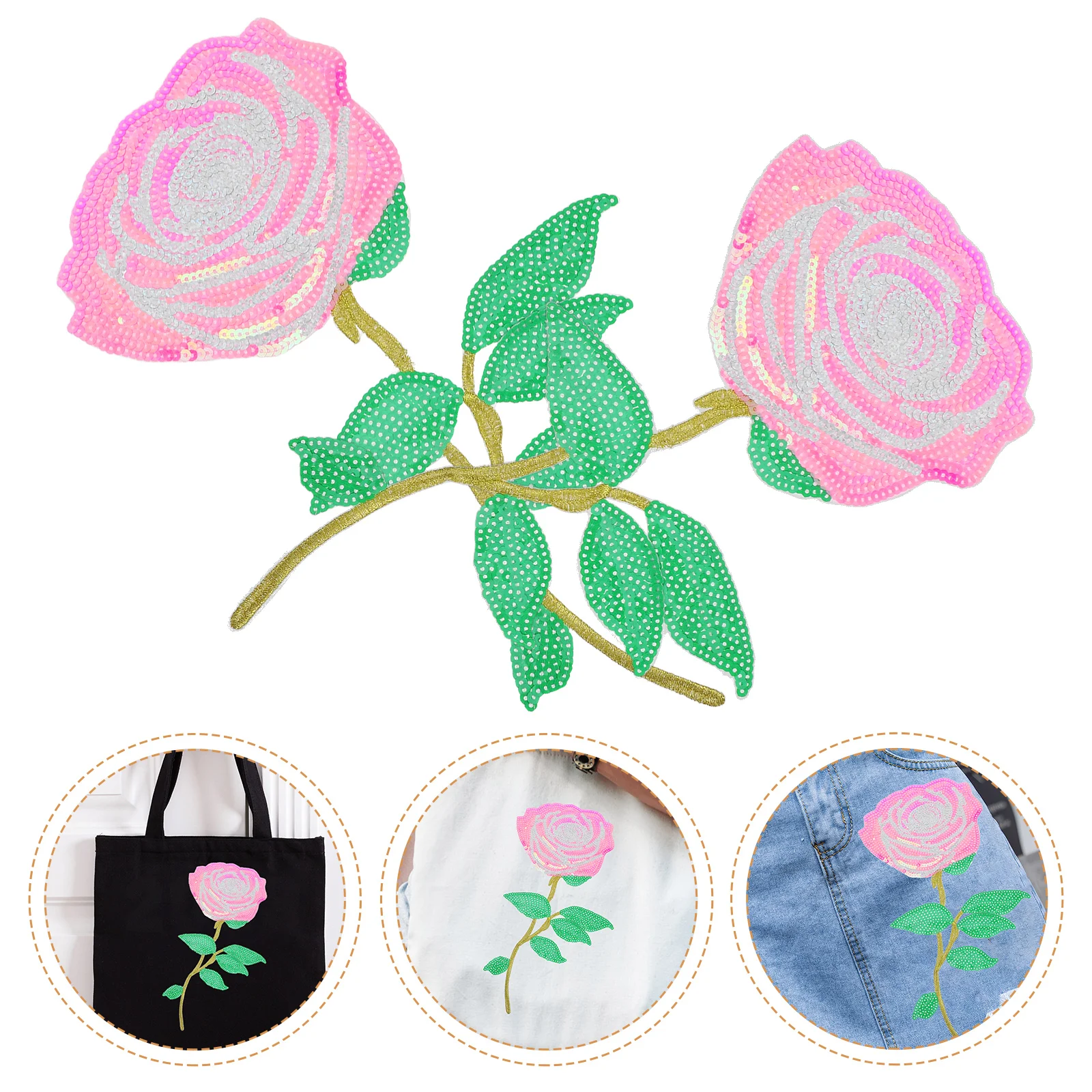 

2pcs Reversible Sequin Rose Brooch Embroidered Iron On Patch Floral Applique Flower Patch For Women Men Retro Rhinestone