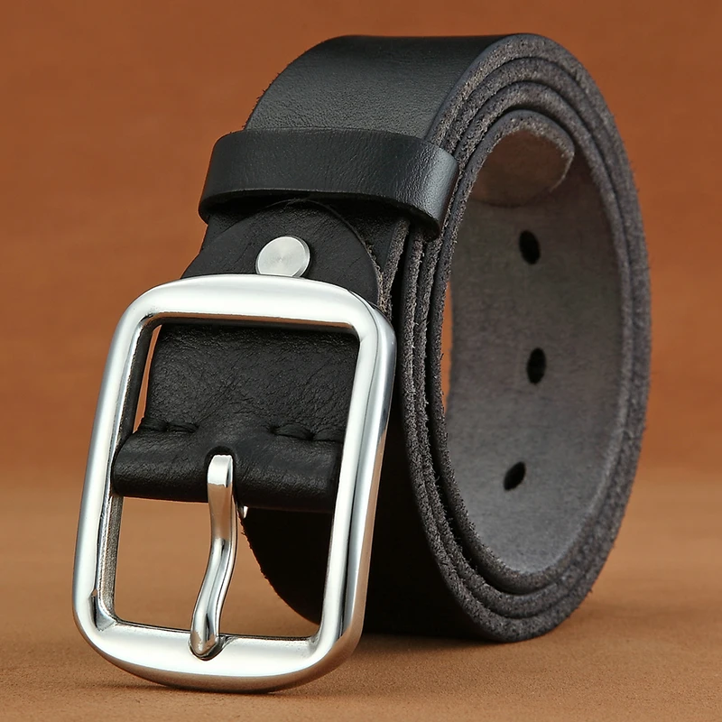 Belt men\'s leather needle buckle layer genuine cowhide stainless steel buckle men\'s belt youth casual handmade jeans belt