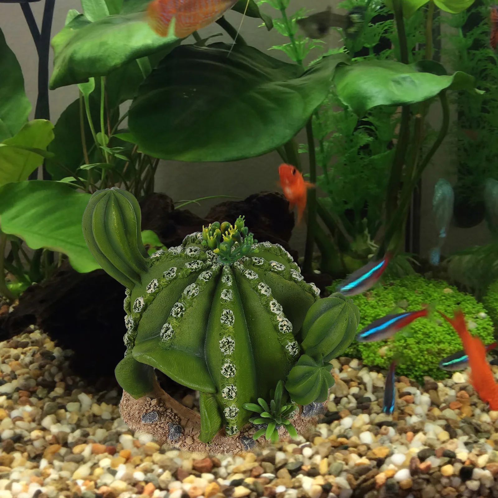 

Green Resin Cactus Adornment for Reptiles Hiding Place Terrarium Decor Landscaping Shelter Realistic Crawling Pet Tank