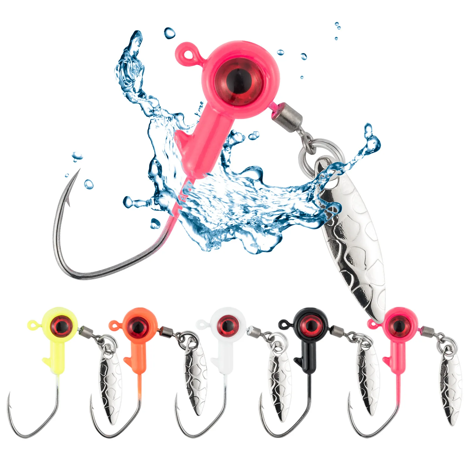 

5pcs Crappie Jig Head Hook with Spinner Blade 1.75g 3.5g Underspin Fishing Hook 3D Eyes for Soft Lure Worm Bass Trout Saltwater