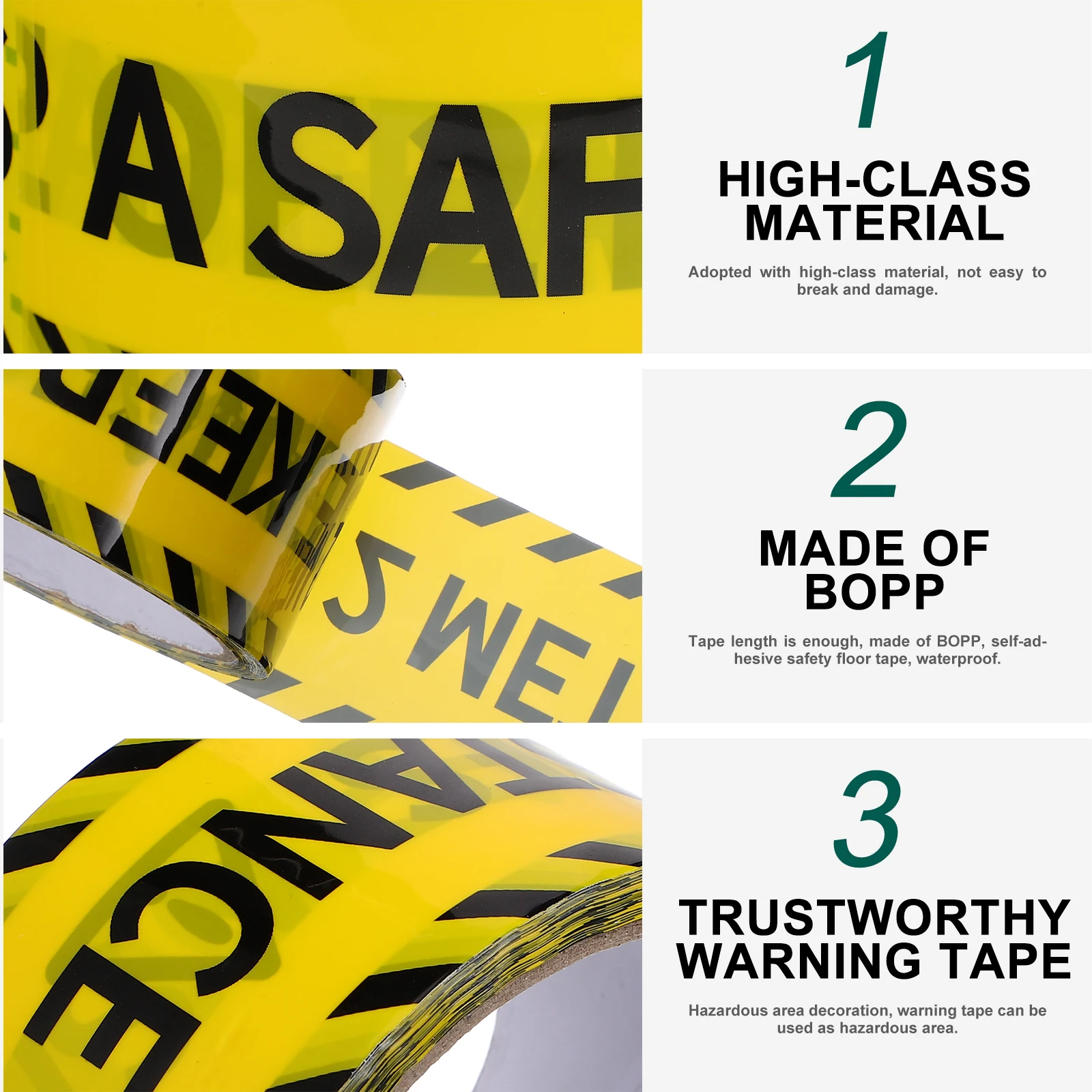 1 Roll Black Yellow Warning Bopp Safety Barrier Anti-Slip Floor Marking Area Sign Construction Road Tape Weather