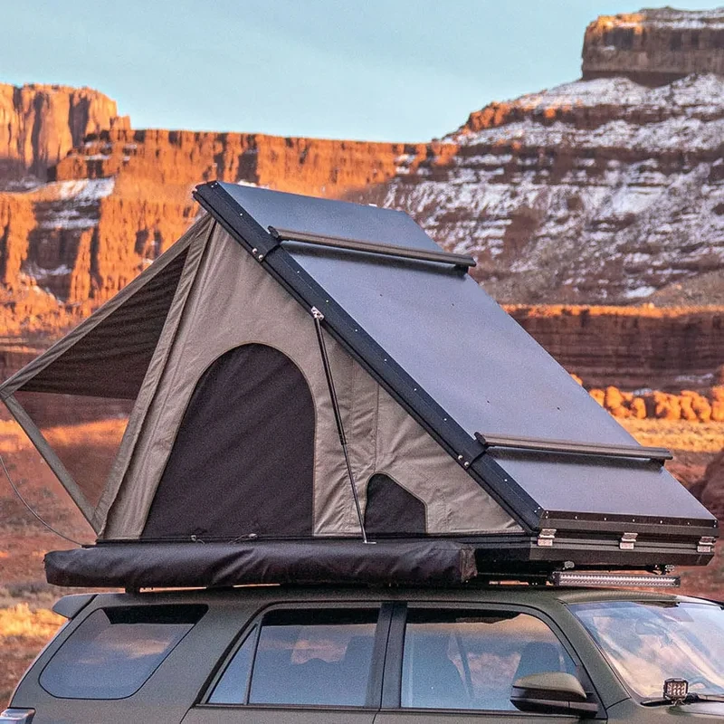 Camping Triangle Car Rooftop Clamshell Black Gray Aluminum 2 Person Hard Shell Roof Top Tent