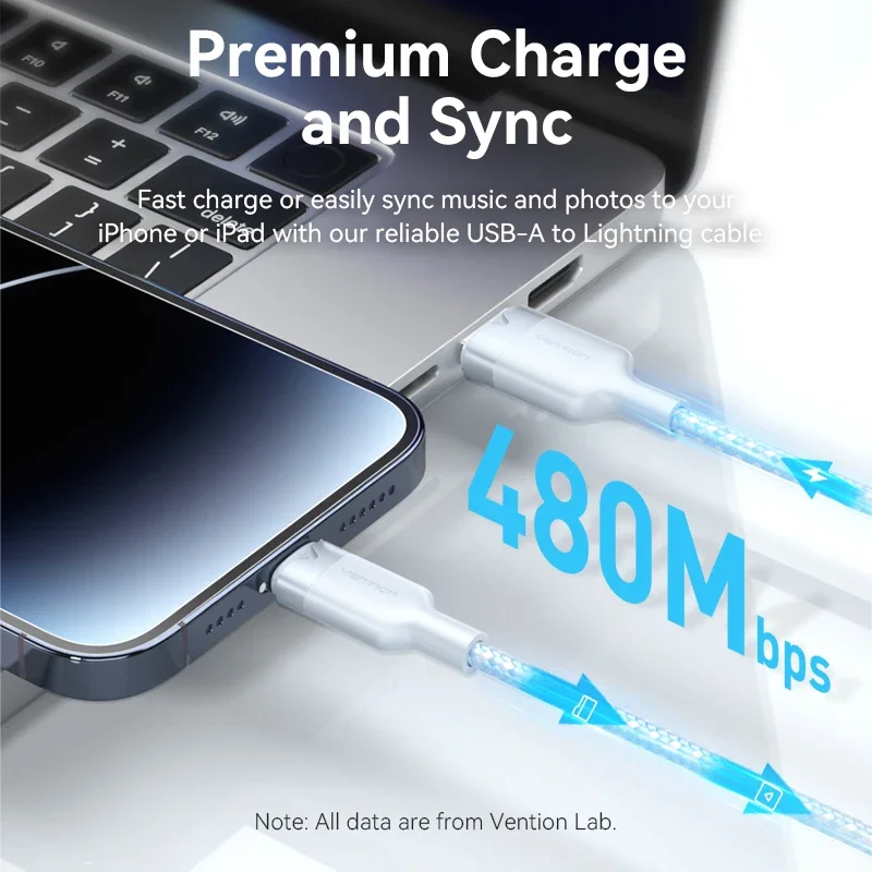 Кабель Vention USB — Lightnin для iPhone 14 13 12 11 Pro XS 8 2,4A USB 2.0 — Lightning Кабель для передачи данных Кабель для быстрой зарядки