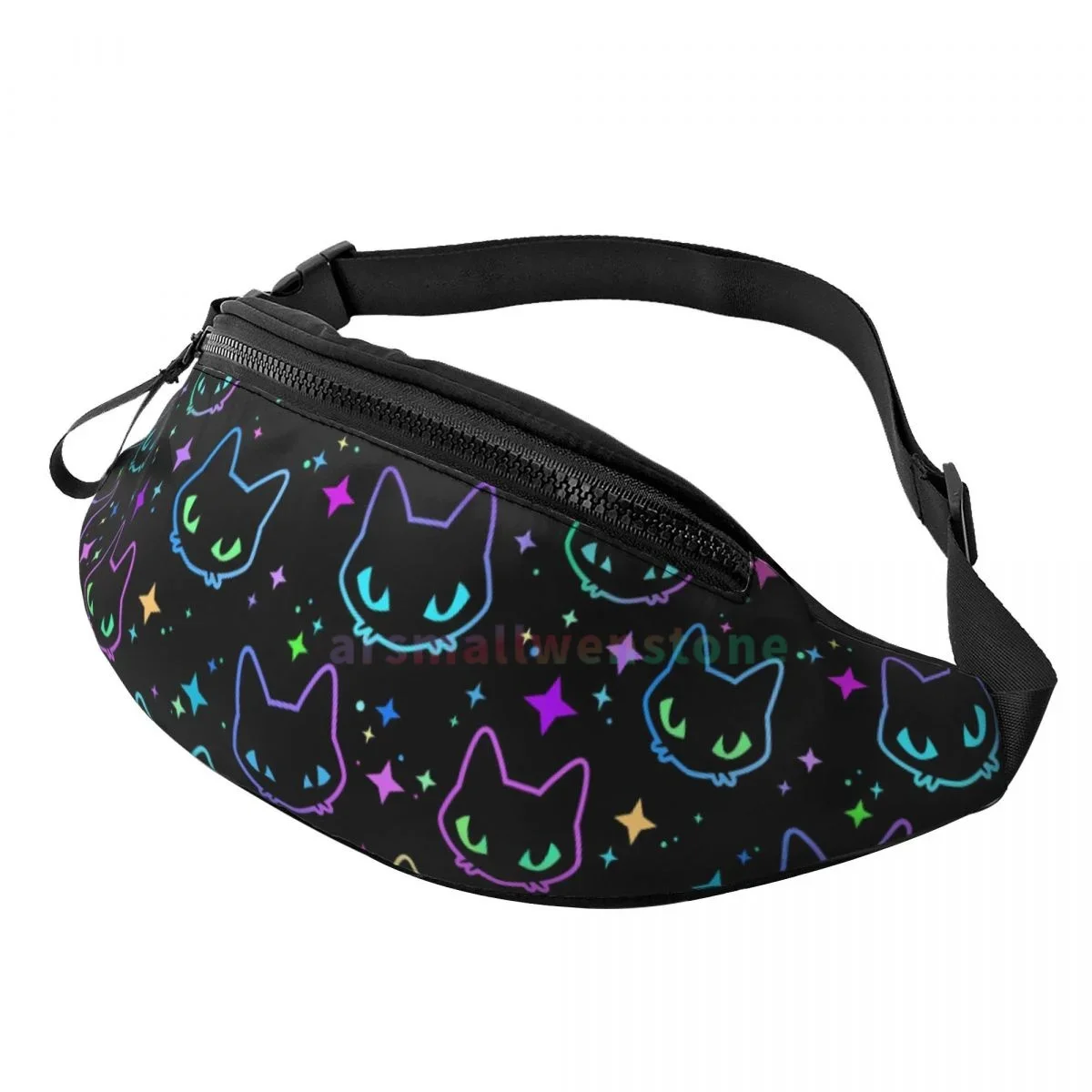 Colorful Cat Heads Waist Bag with Headphone Hole Belt Bag Fashion Hip  Bag for Outdoor Casual Travelling Hiking Cycling