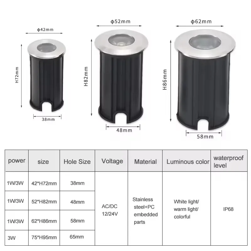 ip68 mini waterproof  1W 3W 12V outdoor inground deck linear garden in ground buried stair lights led underground light