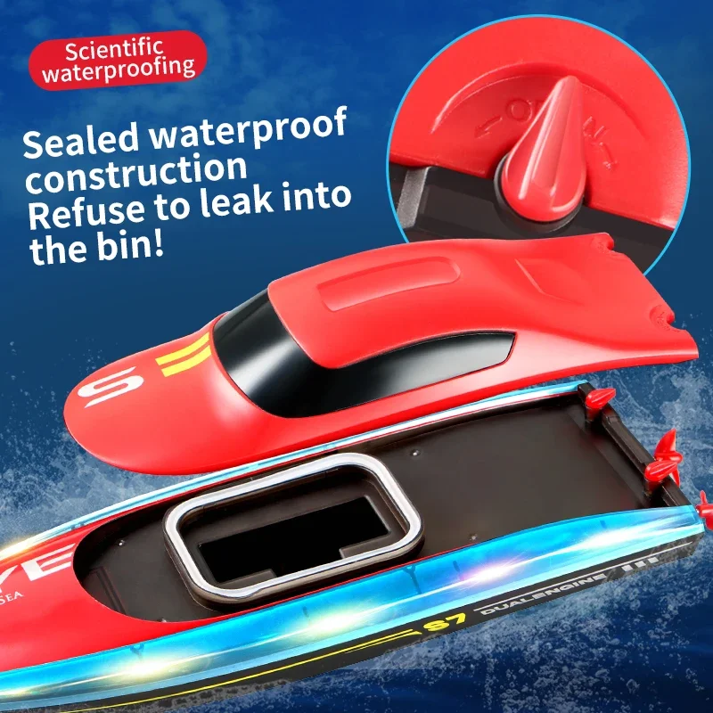 4DRC S7 Remote Control Boat Electric Toy Charging 2.4G Remote Control Boat Double Spiral Pulp High-Speed Water Speedboat for Boy
