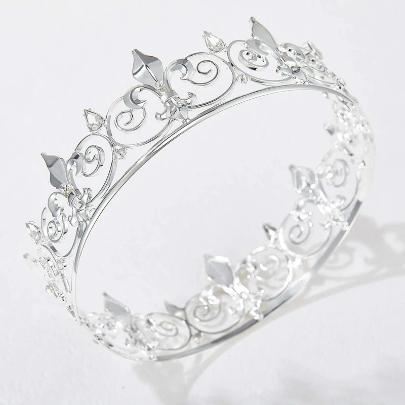 Coroa real do rei para homens, tiaras e coroas de metal, chapéus redondos para festa de aniversário, prata, 4x