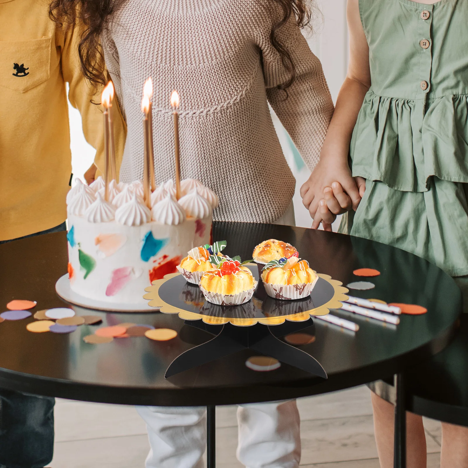 

Disposable Paper Cake Stand Round Bright Color Multi-Use Dessert Holder Party Cake Rack Wedding Reception Cupcake Display