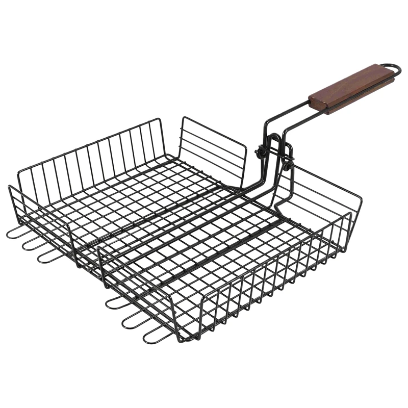 

Non-Stick Grill Basket With Lid Metal Barbecue Basket With Foldable Removeable Outdoor BBQ Accessories For Fish Steak CNIM Hot