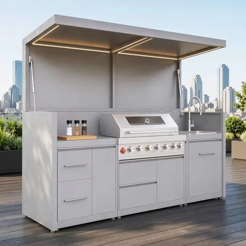 Stainless Steel Integrated Kitchen Modular All-in-One Kitchen Unit Compact Kitchen Combo Sink Cooking Station For Restaurant