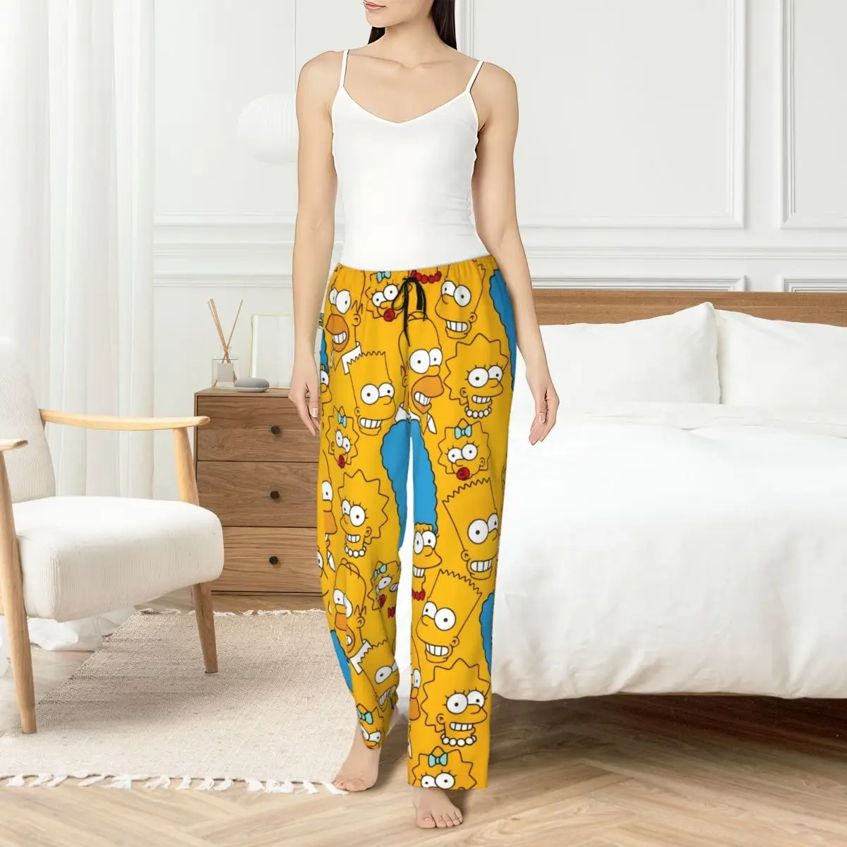 

Пижамные штаны «Симпсоны» на заказ, женские анимированные штаны для отдыха в ситкоме, одежда для сна с завязками и карманами