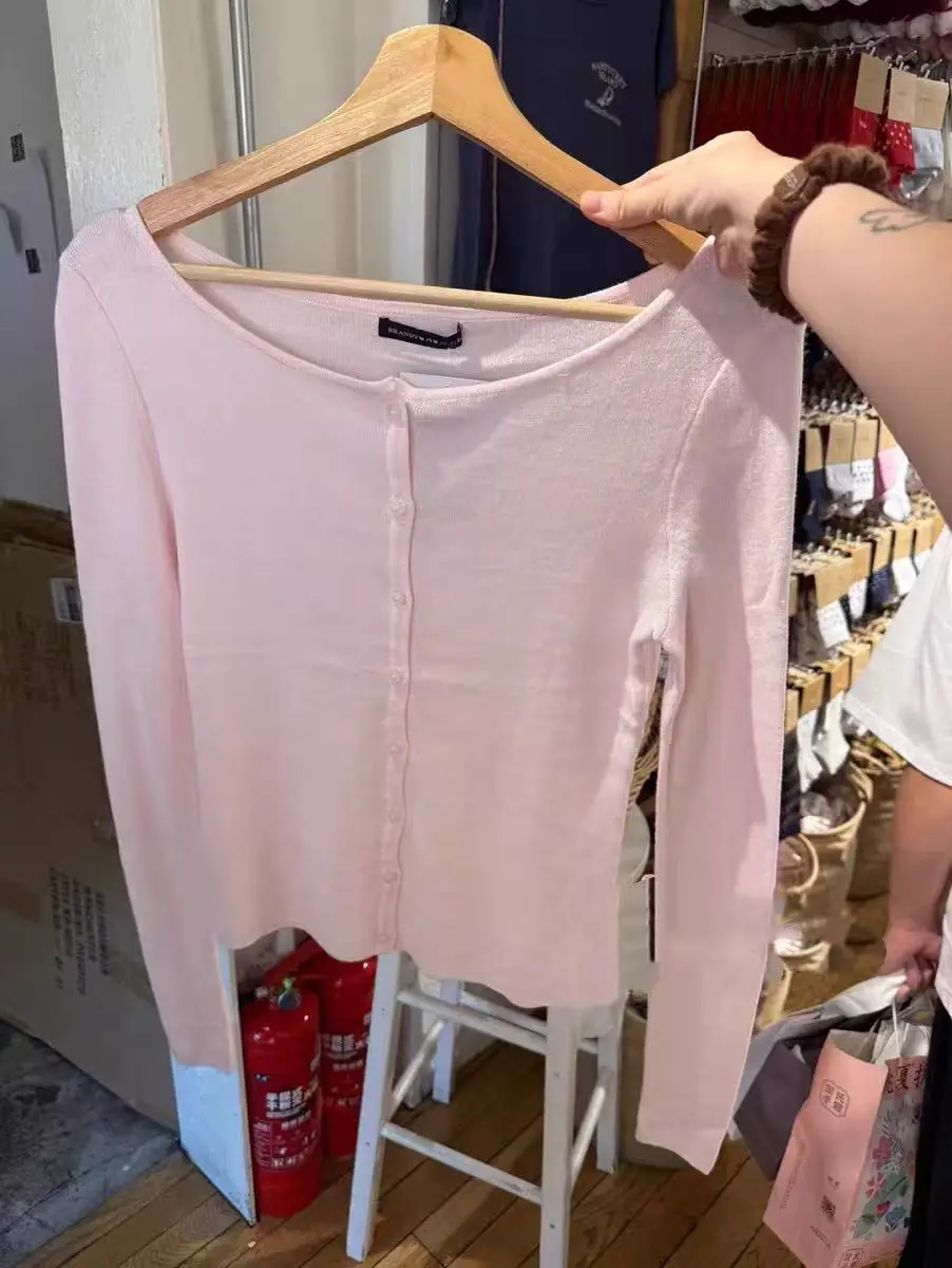 

Осенний новый розовый хлопковый вязаный кардиган, женское повседневное пальто на пуговицах с длинными рукавами, женские милые простые свитера в консервативном стиле, топы Y2K