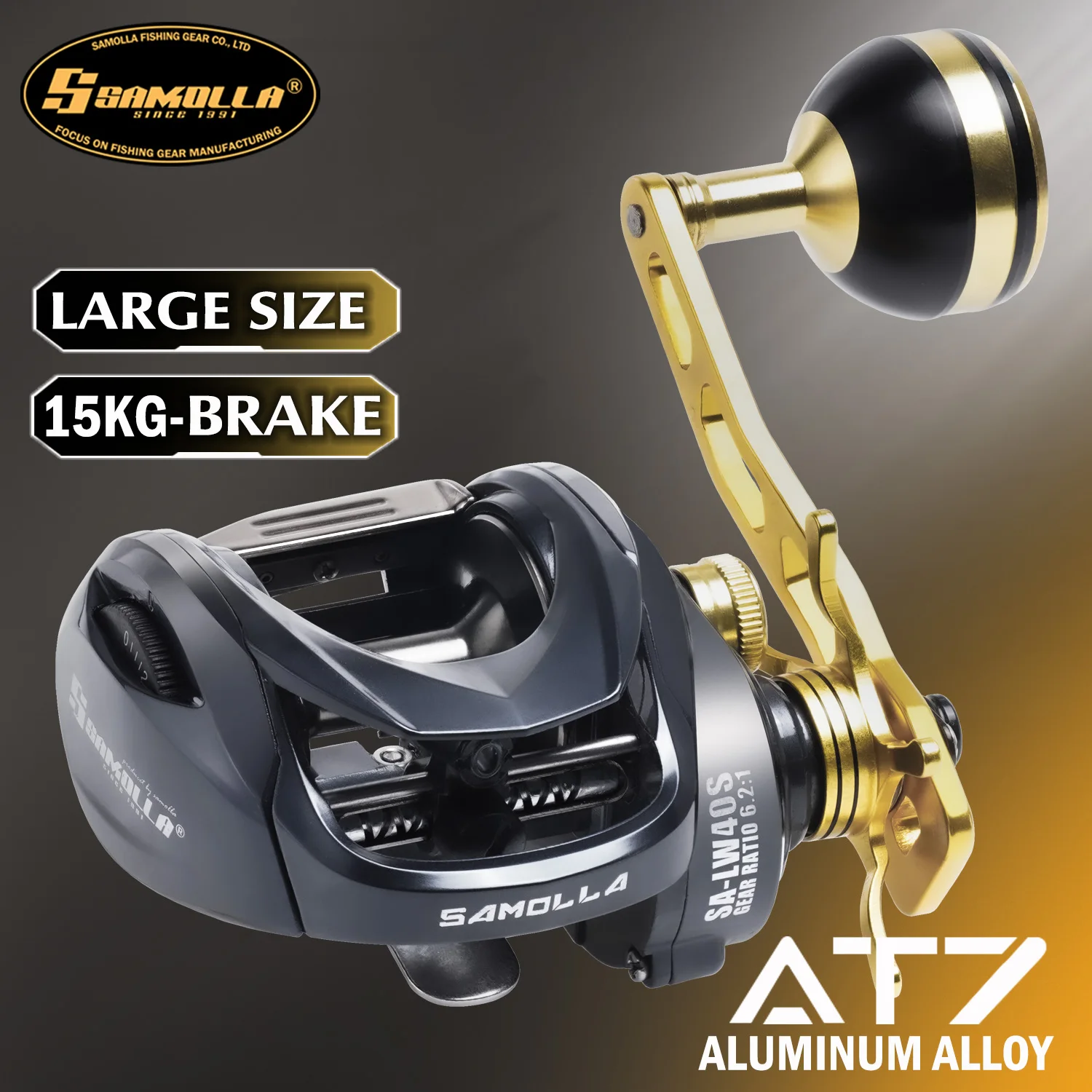 SAMOLLA Wide-Body Baitcasting-Rolle für Meeresangeln, große, tiefe Salzwasserrolle, wasserdicht, 6.2:1, 15 kg Bremskraft, Messinggetriebe, tiefe Spule