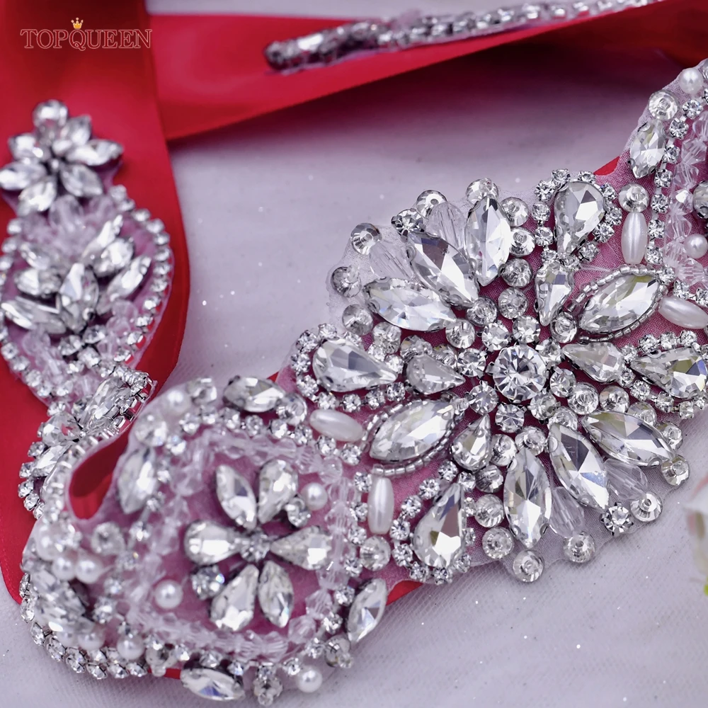 Toqueen Gaun Pengantin Baru Rhinestone Kristal Applique Gaun Pengantin Selempang Gemerlapan untuk Wanita Wanita Pesta Formal Gaun Jubah S433