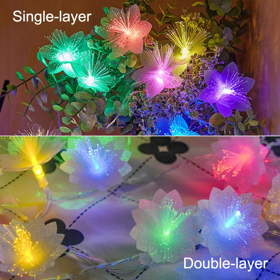 LED fiber optic flower string lights, flashing lights, wedding decoration, colorful light string