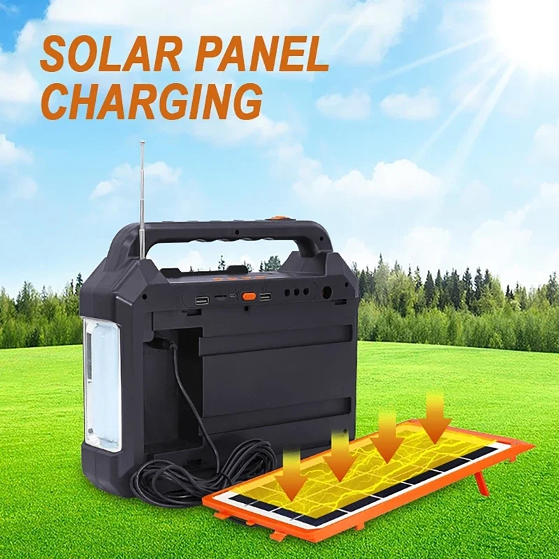 Portable Solar Generator System with 3 Bulbs Lighting Kit Solar Panel Outdoor Emergency Power Supply for Camping Hiking Lighting