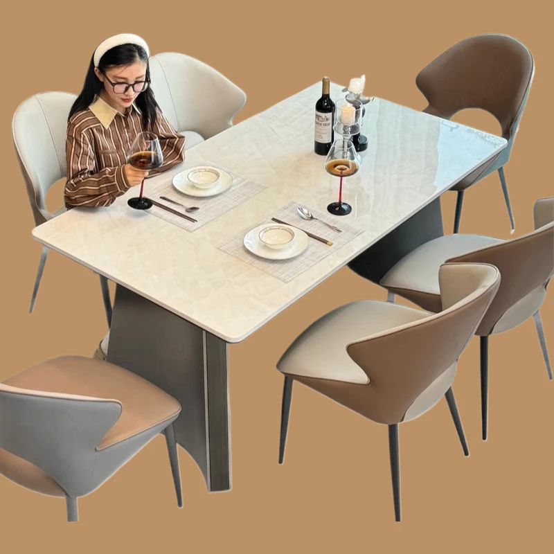 

Роскошный каменный миланский обеденный стол и стулья из белого нефрита, водонепроницаемый и маслостойкий, высококачественный прямоугольный, для домашней маленькой квартиры