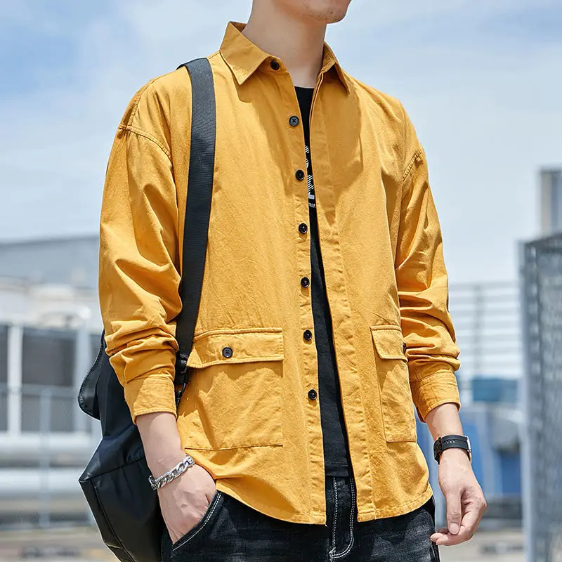 Tooling Style Mens Summer Multi Pocket Work Shirt Pure Cotton Sold Color Loose Versatile Casual Male Short Sleeve Shirt