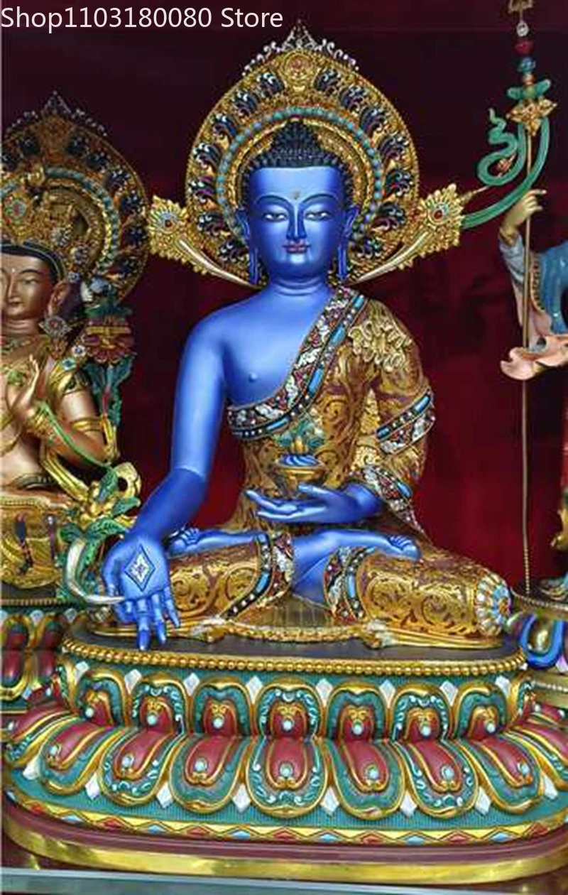 55cm Copper Painting Bhaisajyaguru Medicine Buddha statue Sakyamuni gilding Amitabha Buddha sculpture