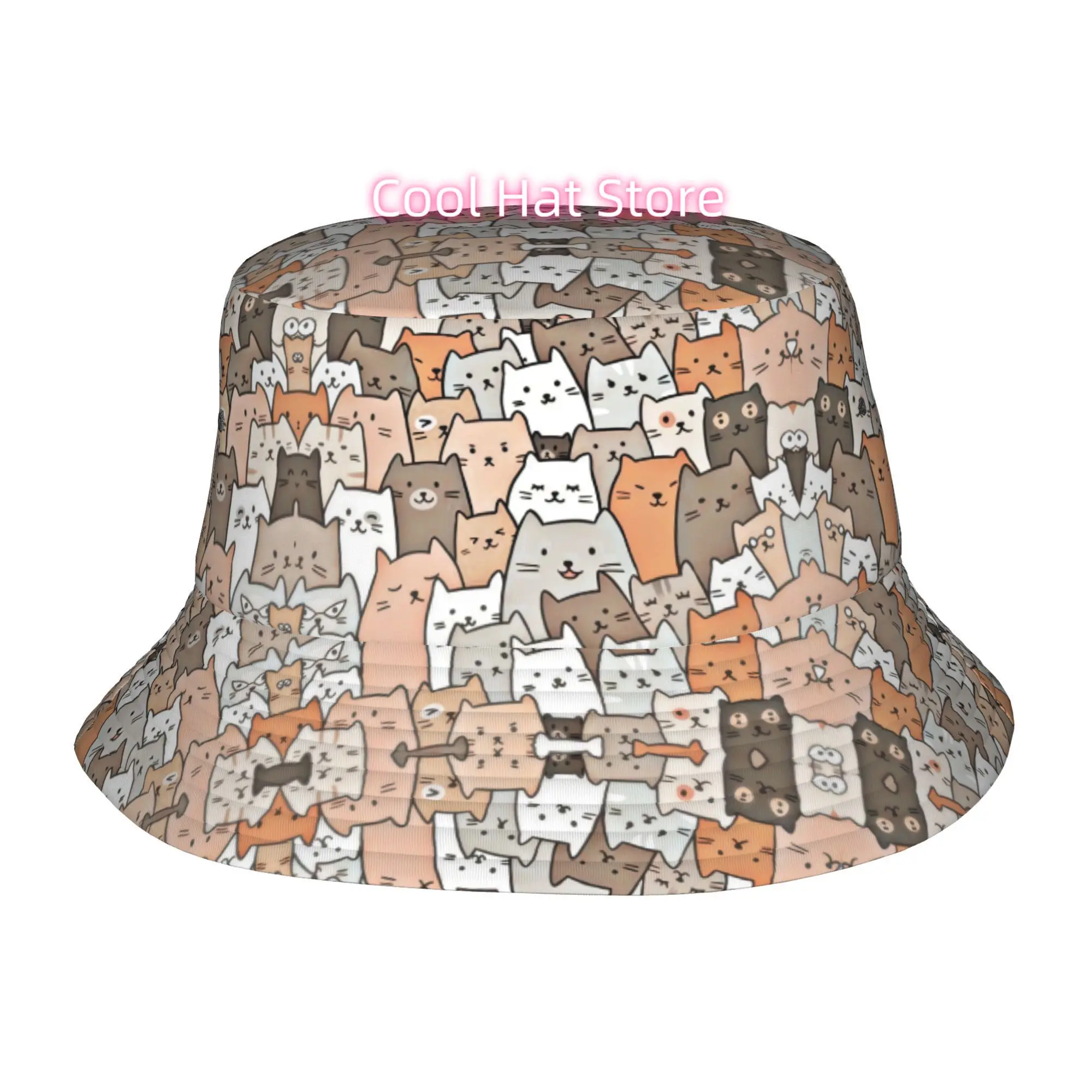 1pc Cute Cats Pattern Fully Printed Fisherman Hat Beach Hat, Unisex Outdoor Sun Hat, Sun Hat, Fashionable Bucket cat, Is the Per