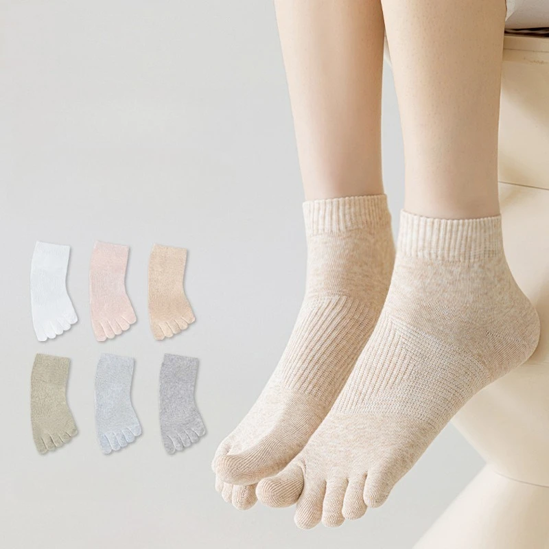 

5 пар носков с пятью пальцами, женские хлопковые однотонные носки на весну и осень, комплект коротких носков-трубочек
