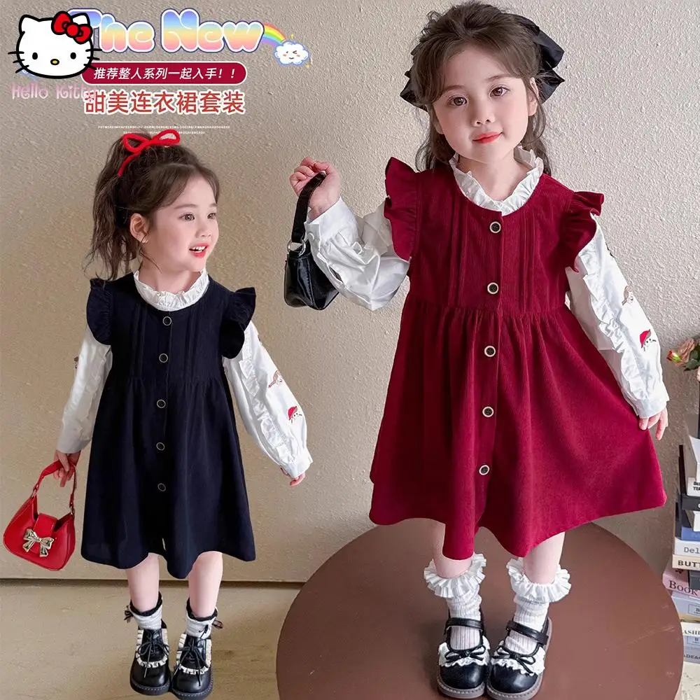 

Kawaii детская одежда в корейском стиле, Новое осеннее поступление, белая рубашка, топ, платье, комплект из 2 предметов для девочек, детское модное платье
