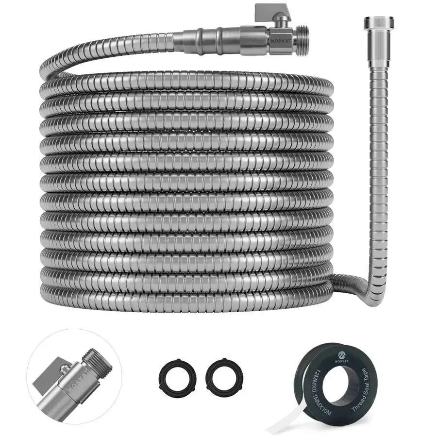 

150ft Stainless Steel Garden Hose Metal with Brass ON OFF Valve, Heavy Duty for Nozzle, Water, Yard amp Outdoor, Lightweight NoK