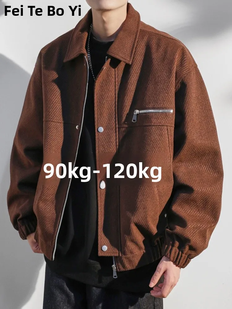 

plus Size Men's Jaet Loose Fit Collared Workwear Sle Autumn Winter Faion Urban Polyester Nylon Cosite Fiber Jaet