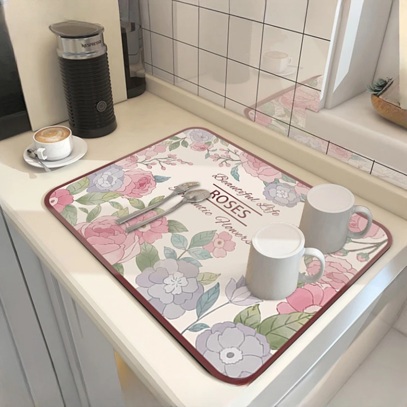 Kitchen Bar Dish Drying Mat Coffee Machine Absorbent Table Placemat Heat Resistant Pad Countertop Water Cup Drain Drying Pad