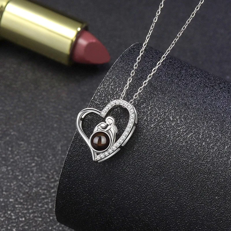 100 Languages ​​I Love You Zircon Heart Necklaces Pendant Stainless Steel Jewelry Romantic Birthday Gifts For Mother