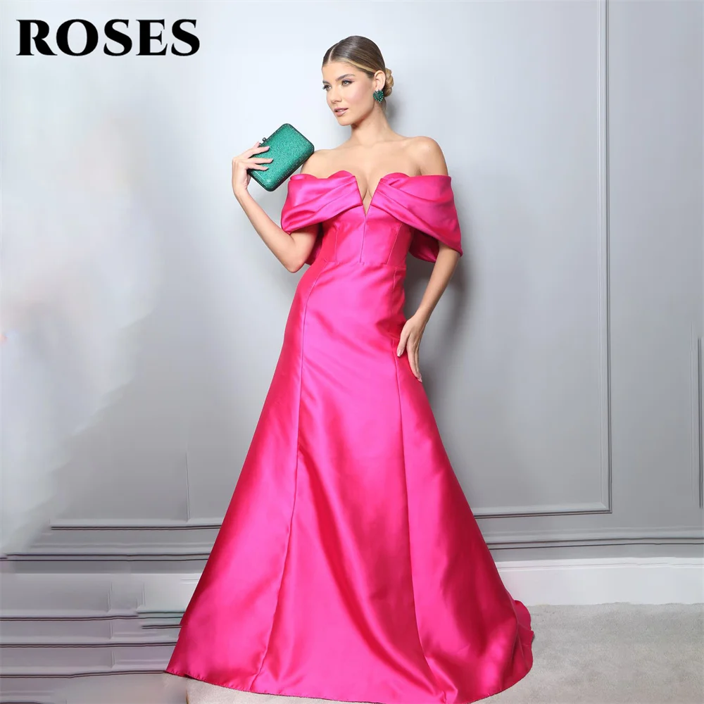 

ROSES Fuchsia Elegant Sexy Wedding Party Dress Off The Shoulder Celebrity Dresses Stain Special Occasion Dresses robes du soir