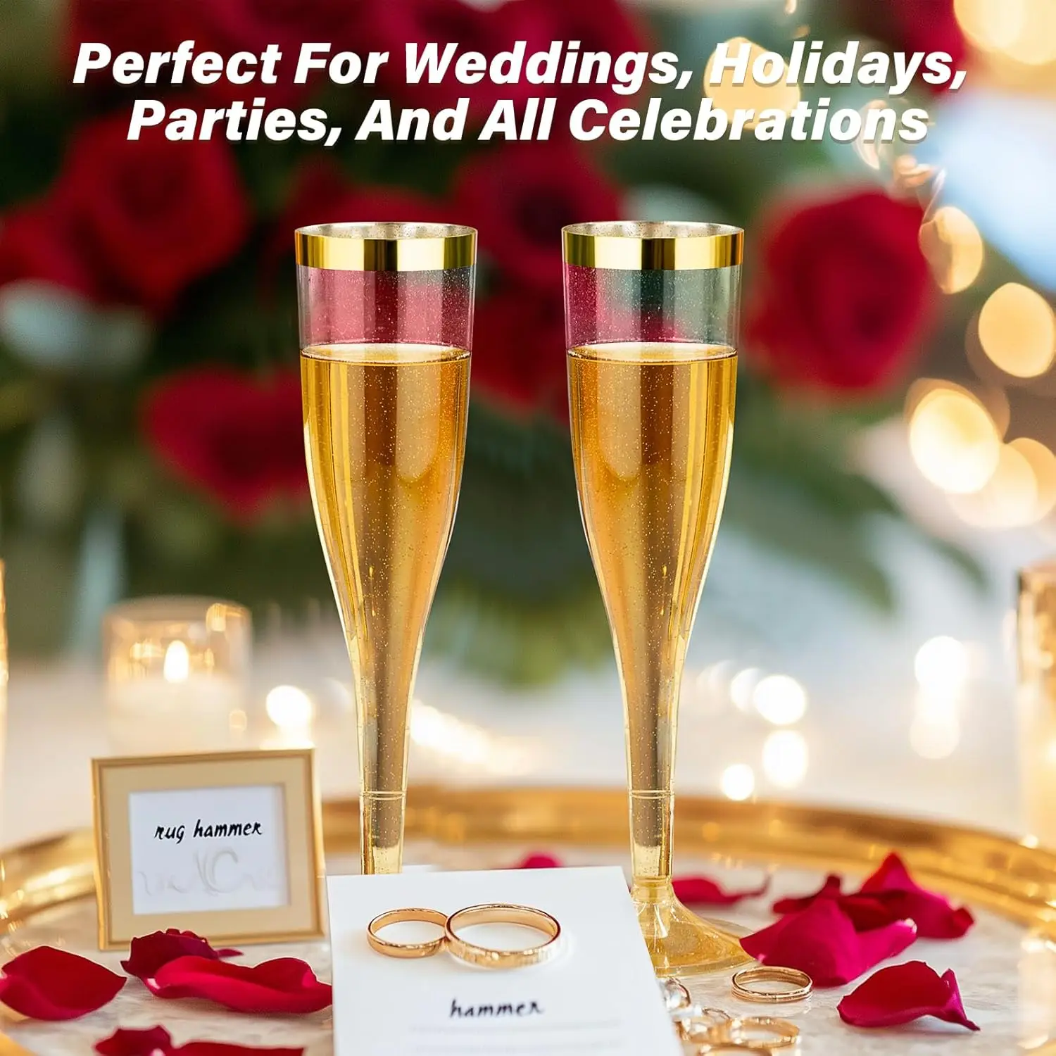 36 عبوة من مزامير الشمبانيا ذات الحافة الذهبية، نظارات تحميص للاستعمال مرة واحدة سعة 6.5 أونصة لحفلات الزفاف والحفلات وبار الميموزا #6