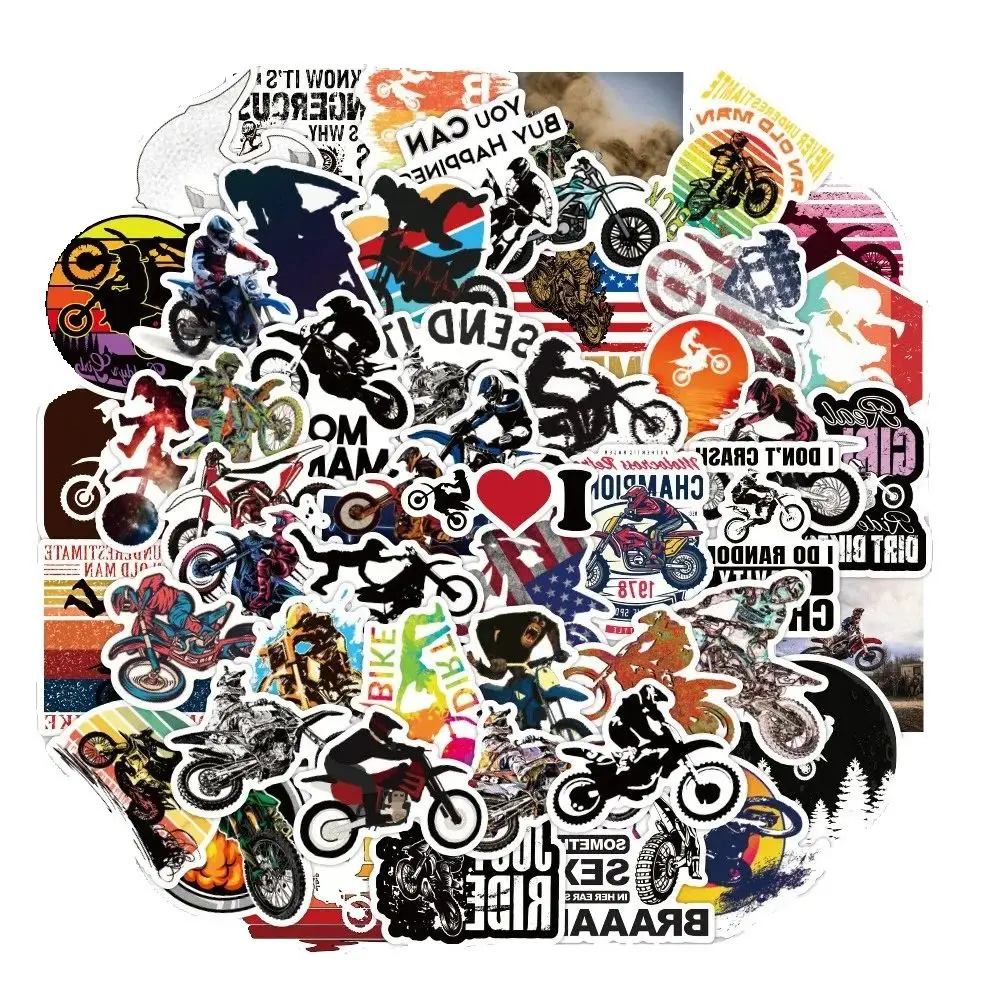 สติกเกอร์ลายการ์ตูนมอเตอร์ครอสแบบวาดๆ สร้างสรรค์ 50 ชิ้น สำหรับติดจักรยาน สกู๊ตเตอร์ แล็ปท็อป คอมพิวเตอร์
