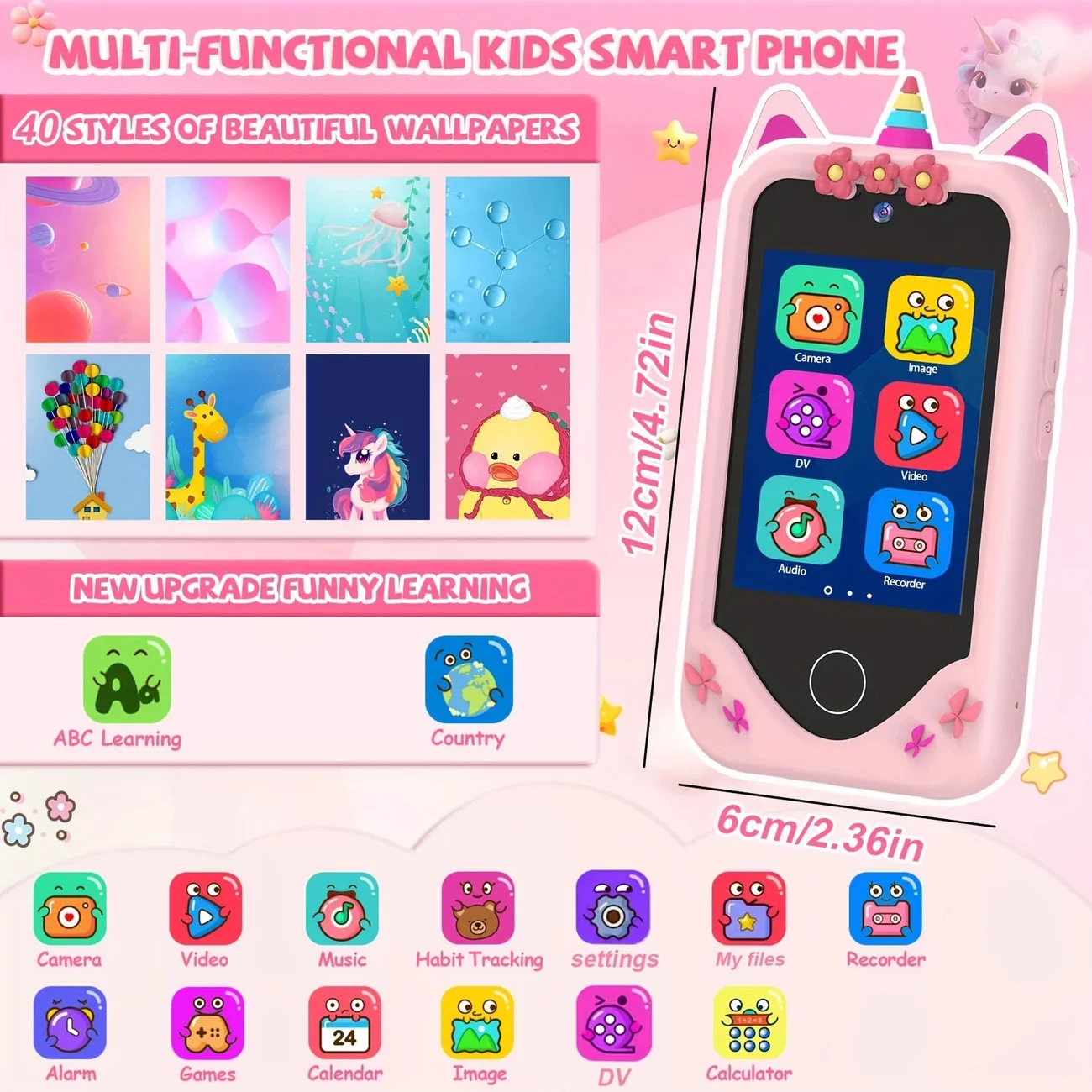 Kinderen Smartphone Dual Camera Muziekspeler Babytelefoon Met 32G Geheugen Educatief Speelgoed Spel Leren voor Leeftijd 3-12 Brithday Geschenken