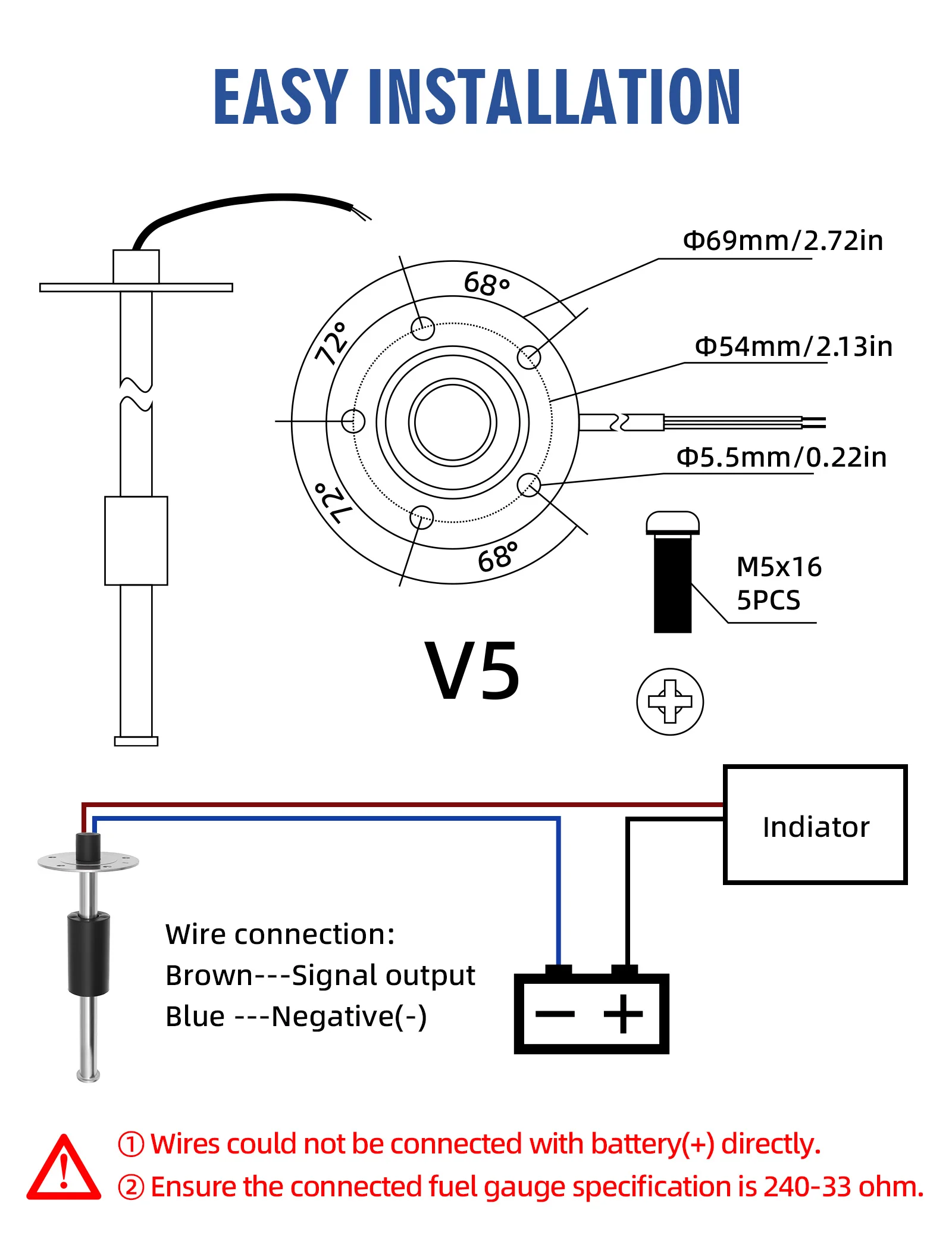 0-190 Ohm Kraftstoff-/Wasserstandssensor für Auto, Boot, Wassertank, Füllstandsanzeige, Edelstahl-Kraftstoffstandsanzeige, Autozubehör – Detail 3
