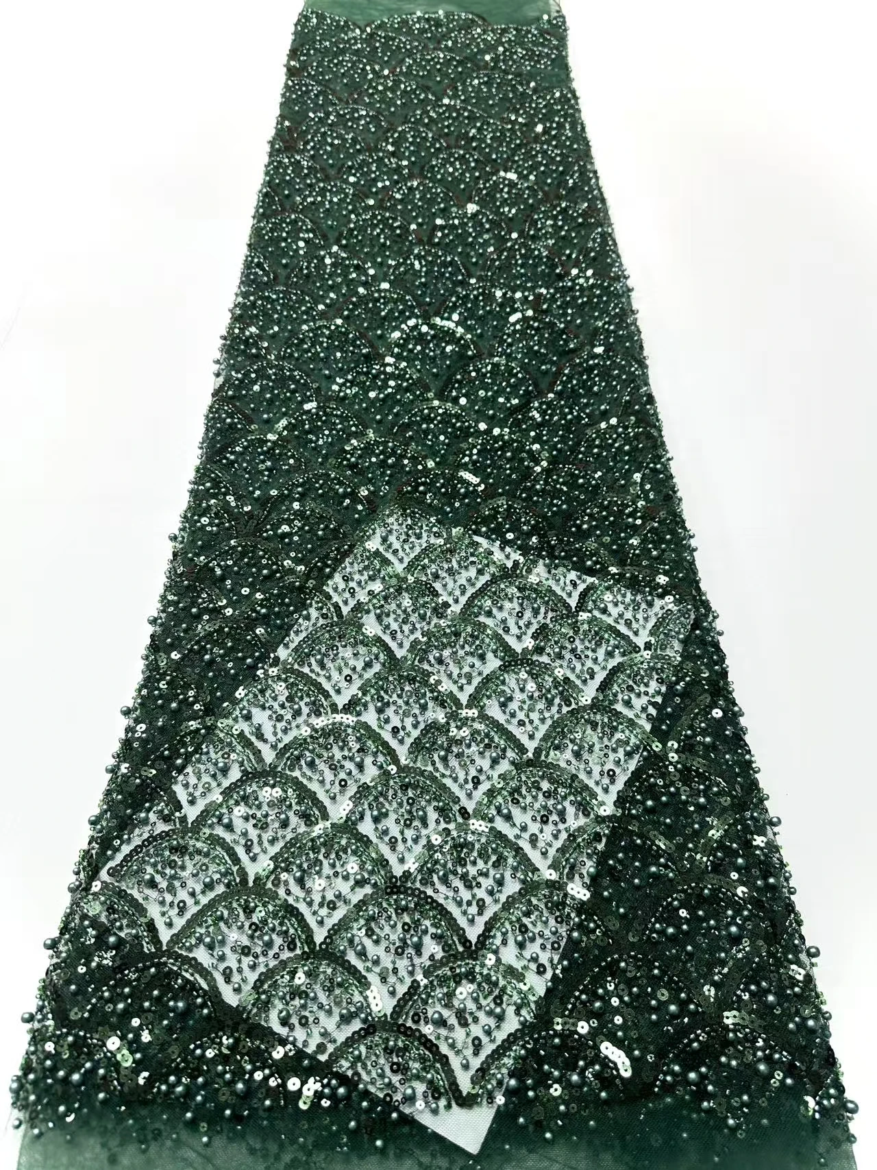 Brown African Handmade Beads Lace Fabric High Quality Nigerian Sequins French Tulle Fabric Material For Wedding Dress TP1651