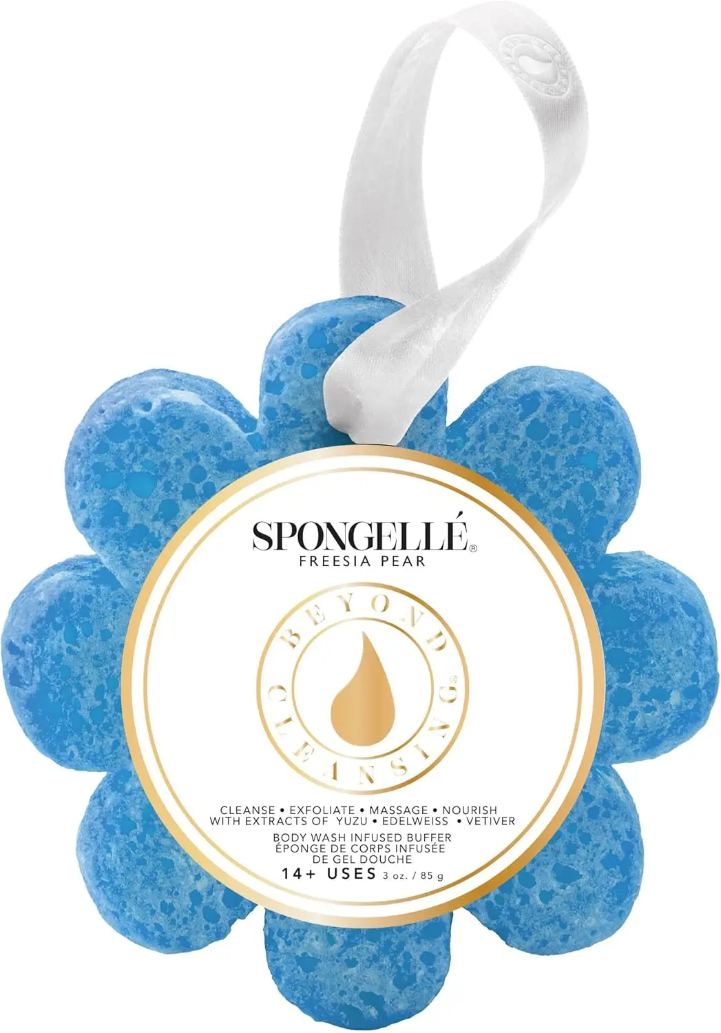 

Built-in Body Wash & Scrubber Sponge | Freesia Pear Wild Flower Scent, 14+ Uses