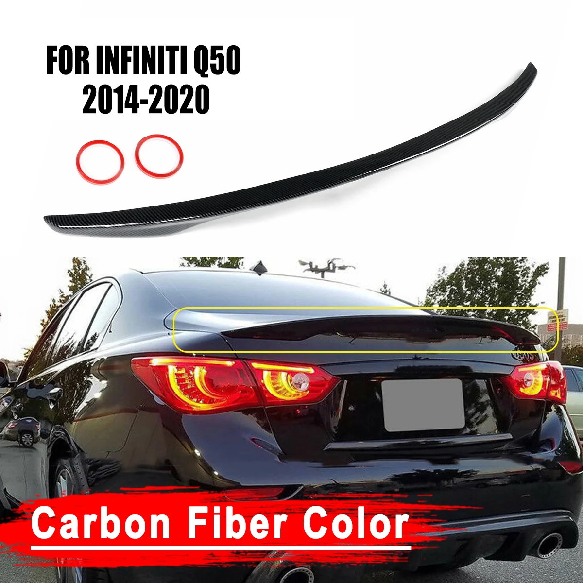 Painted Carbon Fiber Color ABS Trunk Lid Spoiler Wing For INFINITI Q50 2014-2020 For Jdm VIP