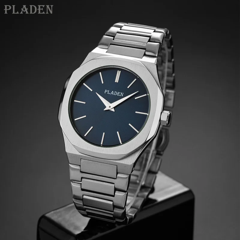 PLADENWatch-Reloj clásico de negocios para hombre, ultrafino y sencillo, de cuarzo, de acero inoxidable, de alta calidad