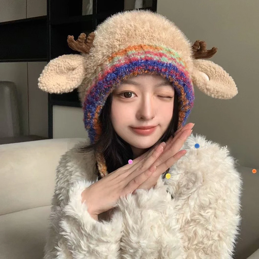 Christmas Antlers Plush Hat for Women, Keep Warm in Autumn and Winter, Can Be Used for Bags, Ear Protectors, Knitted Wool Hat