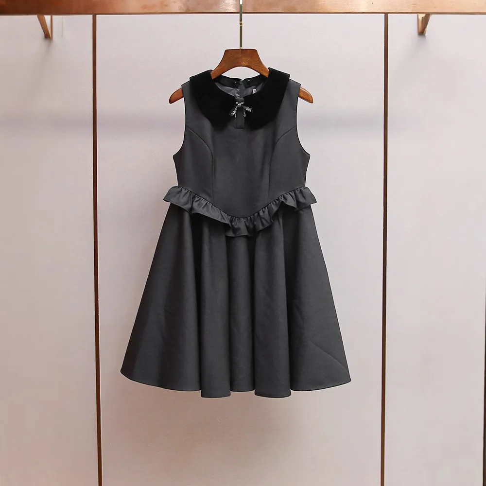

Fashionable Cute Patchwork Color Block Doll Collar Knot Lace Trim Dress Spring Autumn New Arrival Baby Girl Dress