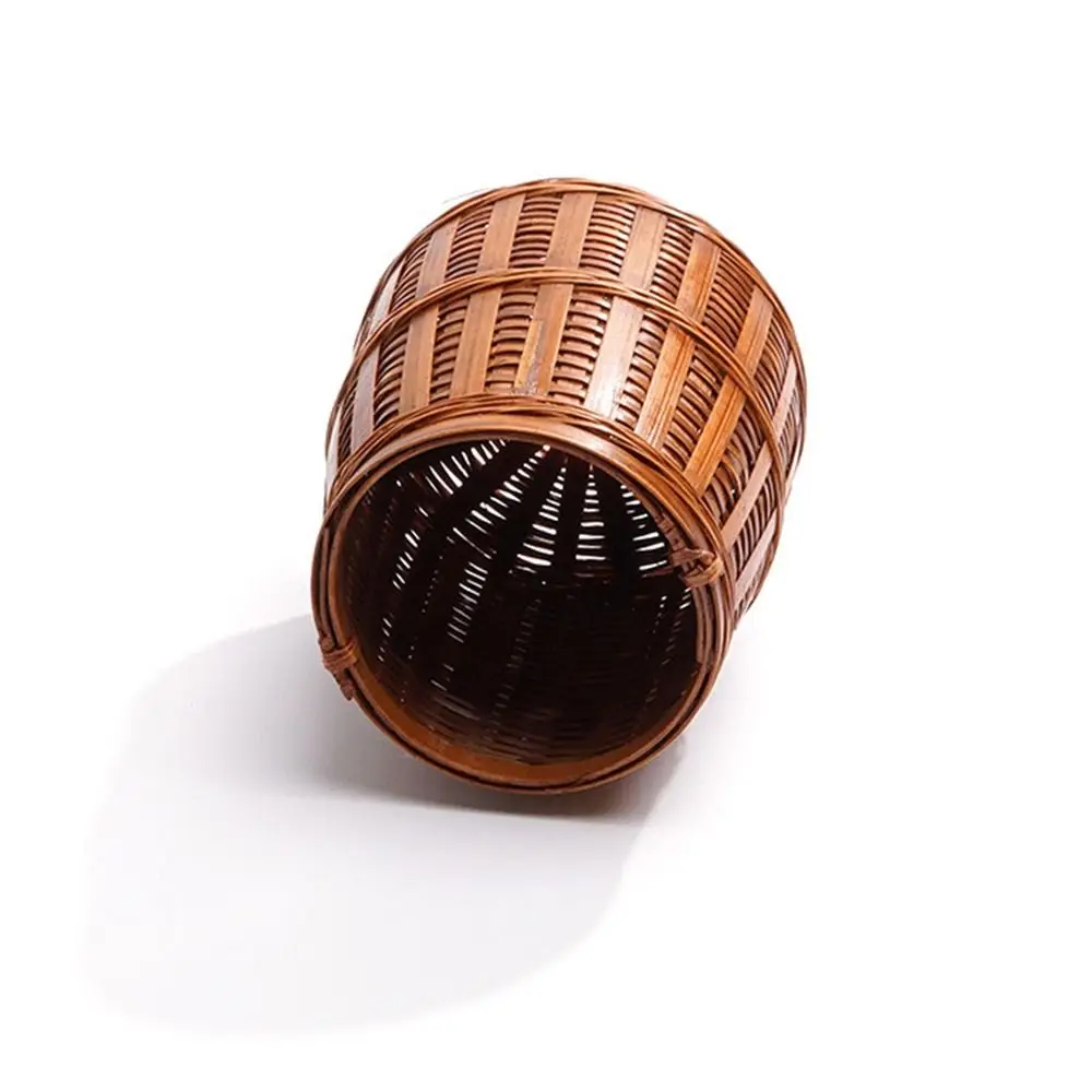 Handmade Hand-woven Bamboo Storage Basket Six Gentlemen Natural Pencil Holder Round Mouth Square Bottom