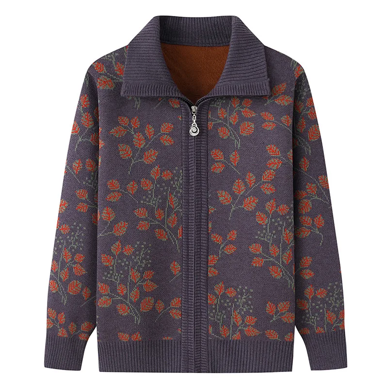 เสื้อคาร์ดิแกนไหมพรมบุขนสำหรับผู้หญิง ฤดูใบไม้ร่วง/ฤดูหนาว 2026 เสื้อแจ็คเก็ตไหมพรมอุ่นๆ สำหรับคุณแม่วัยกลางคนและผู้สูงอายุ