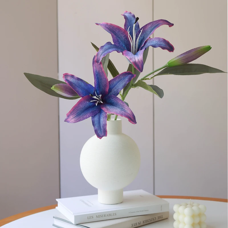 1PC,Retro Autumn Colors 2 Head Lily Simulation Flower Wedding Decoration Hotel Set Home Decoration Ornament Fake Bouquet