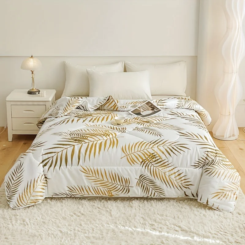 1pc gilded leaf double-sided printed spring and autumn quilt, cool and comfortable, with quilt core, 100% polyester fiber