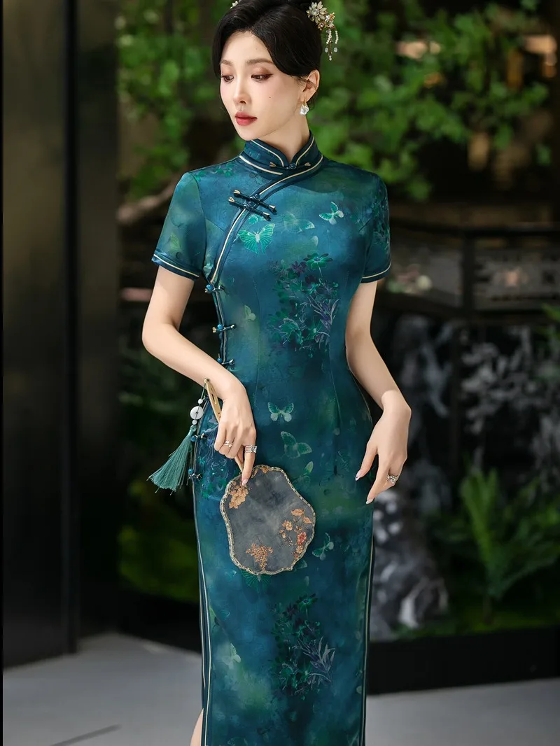 

Yourqipao Autumn 2025 Retro Elegant Standing Cheongsam Traditional Chinese Clothing Evening Dress Banquet Qipao for Women