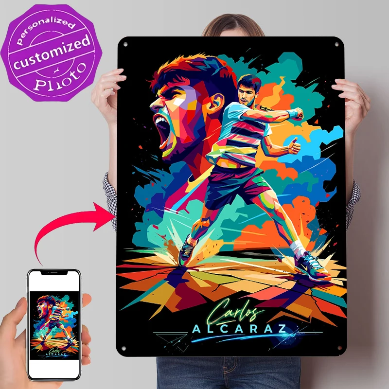Carlos Alcaraz Tennis Art Tinplate Poster Customized Wall Art Retro Vintage Metal Signs for Fans Bathroom Decor Room House Home